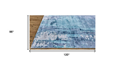 8' X 10' Blue And Ivory Abstract Hand Woven Area Rug