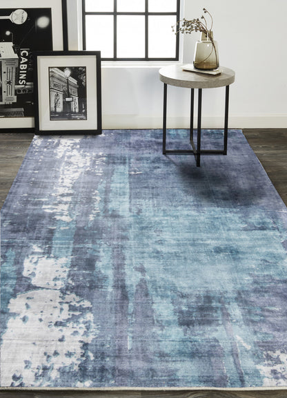 8' X 10' Blue And Ivory Abstract Hand Woven Area Rug