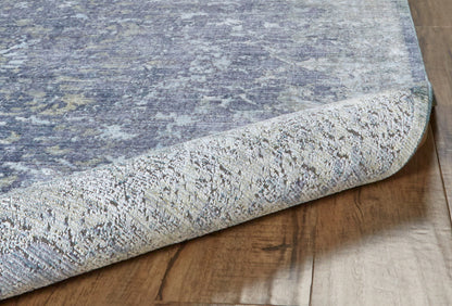 4' X 6' Blue Gray And Silver Abstract Distressed Area Rug With Fringe