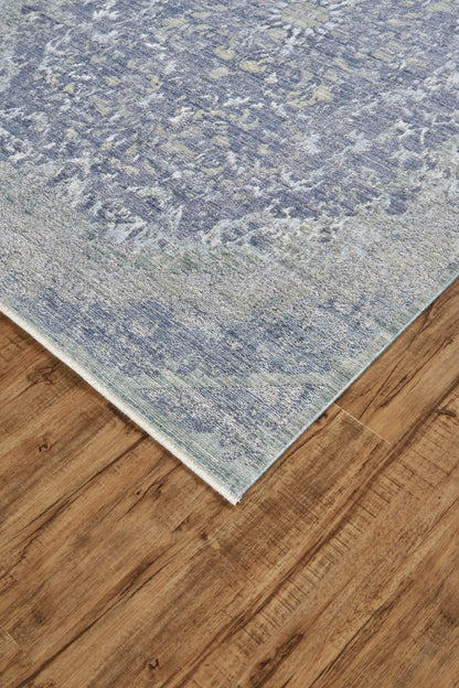 4' X 6' Blue Gray And Silver Abstract Distressed Area Rug With Fringe