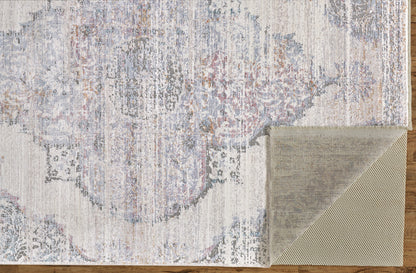 4' X 6' Ivory Gray And Pink Abstract Distressed Area Rug With Fringe