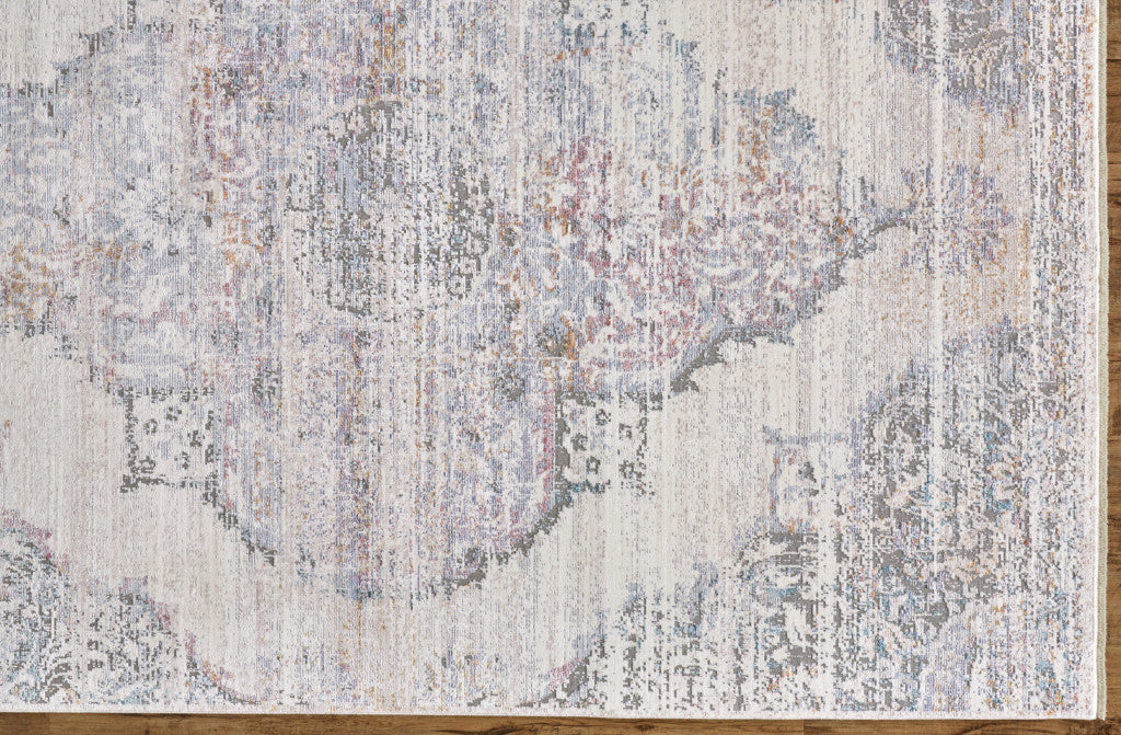 4' X 6' Ivory Gray And Pink Abstract Distressed Area Rug With Fringe