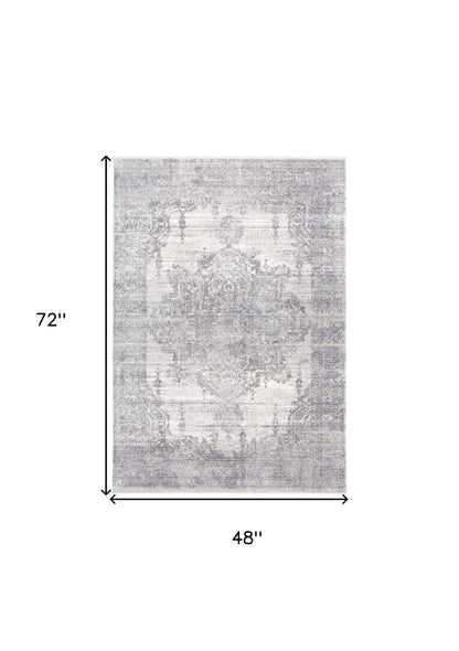3' X 5' Gray Ivory And Taupe Abstract Distressed Area Rug With Fringe