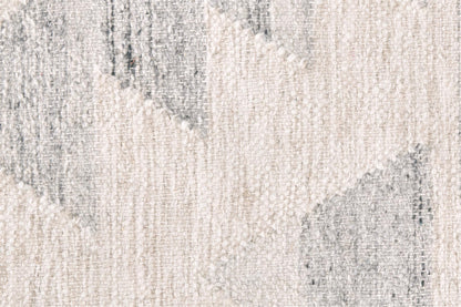 5' X 8' Ivory Gray And Blue Wool Geometric Dhurrie Flatweave Handmade Area Rug With Fringe