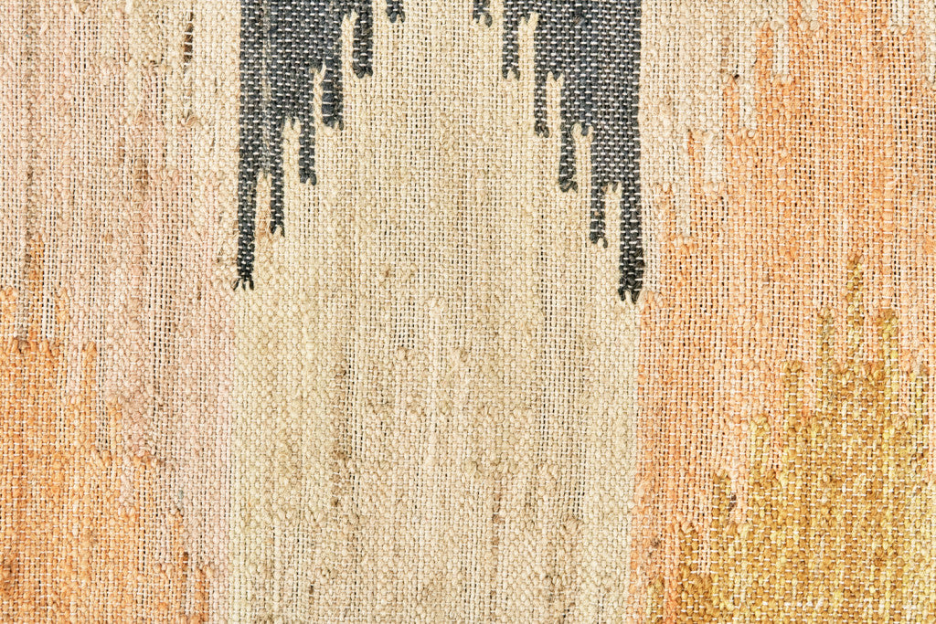 9' X 12' Tan Blue And Orange Geometric Dhurrie Flatweave Handmade Area Rug With Fringe