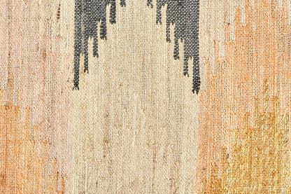 9' X 12' Tan Blue And Orange Geometric Dhurrie Flatweave Handmade Area Rug With Fringe