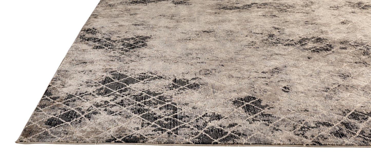 7' X 10' Ivory Gray And Taupe Abstract Stain Resistant Area Rug