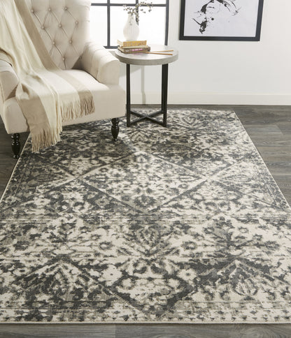 8' X 11' Gray Ivory And Silver Abstract Stain Resistant Area Rug