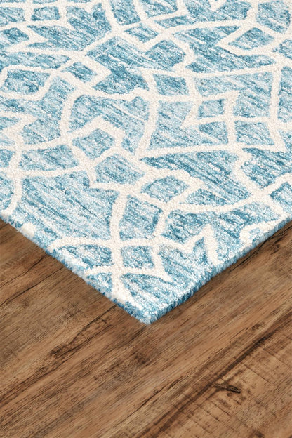 5' X 8' Blue And Ivory Wool Geometric Tufted Handmade Stain Resistant Area Rug