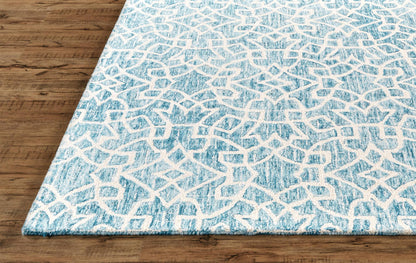 5' X 8' Blue And Ivory Wool Geometric Tufted Handmade Stain Resistant Area Rug