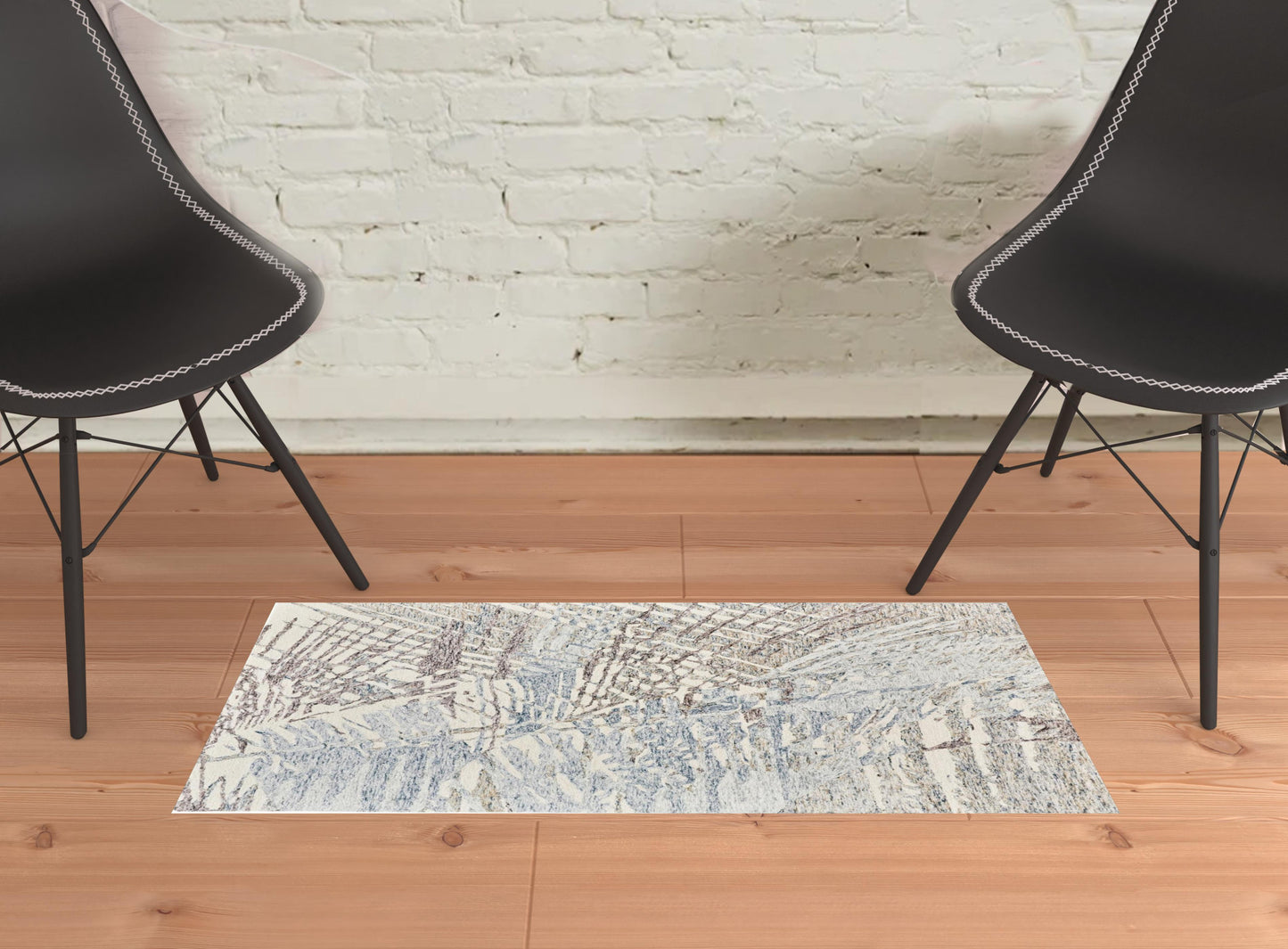 5' X 8' Blue Ivory And Taupe Wool Abstract Tufted Handmade Stain Resistant Area Rug