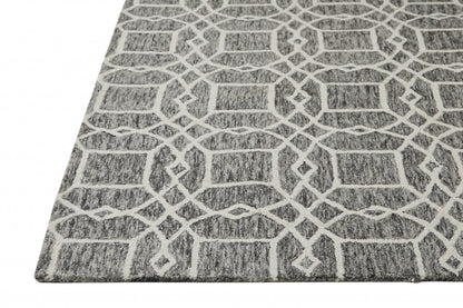 5' X 8' Black Gray And Ivory Wool Geometric Tufted Handmade Stain Resistant Area Rug
