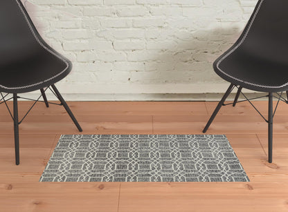5' X 8' Black Gray And Ivory Wool Geometric Tufted Handmade Stain Resistant Area Rug