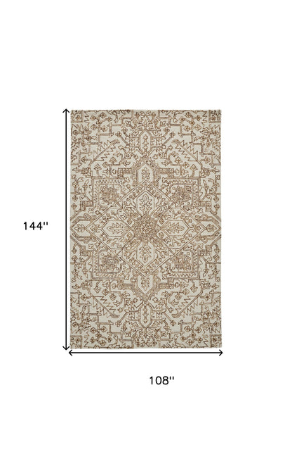 5' X 8' Ivory And Brown Wool Floral Tufted Handmade Stain Resistant Area Rug
