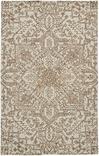 5' X 8' Ivory And Brown Wool Floral Tufted Handmade Stain Resistant Area Rug