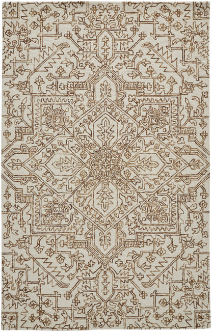 5' X 8' Ivory And Brown Wool Floral Tufted Handmade Stain Resistant Area Rug