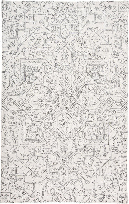 5' X 8' Ivory And Brown Wool Floral Tufted Handmade Stain Resistant Area Rug