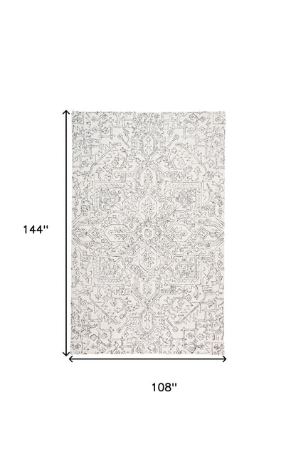 5' X 8' Ivory And Brown Wool Floral Tufted Handmade Stain Resistant Area Rug
