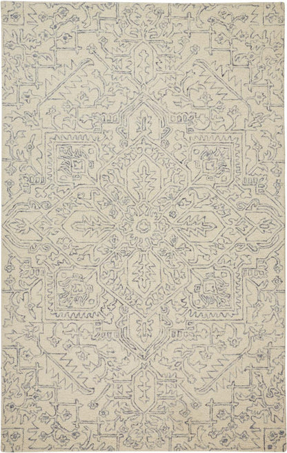 5' X 8' Ivory And Gray Wool Floral Tufted Handmade Stain Resistant Area Rug
