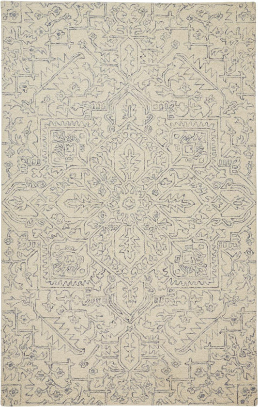 5' X 8' Ivory And Gray Wool Floral Tufted Handmade Stain Resistant Area Rug