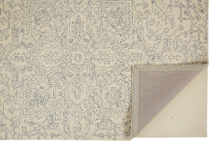 5' X 8' Ivory And Gray Wool Floral Tufted Handmade Stain Resistant Area Rug