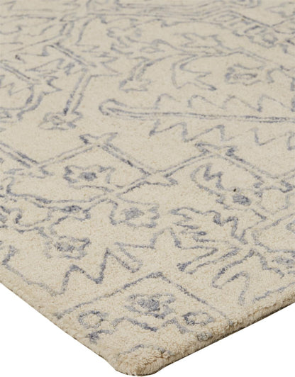 5' X 8' Ivory And Gray Wool Floral Tufted Handmade Stain Resistant Area Rug