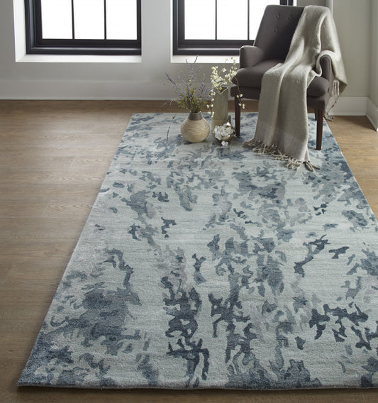 5' X 8' Blue Green And Silver Abstract Tufted Handmade Area Rug
