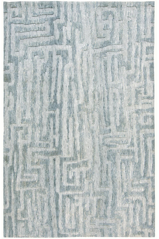 4' X 6' Blue Ivory And Gray Geometric Stain Resistant Area Rug
