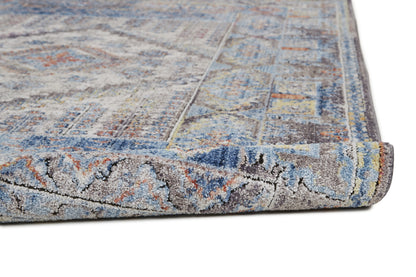 4' X 6' Blue Gray And Ivory Floral Stain Resistant Area Rug
