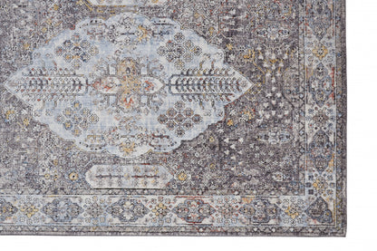 10' X 13' Gray Blue And Gold Floral Stain Resistant Area Rug