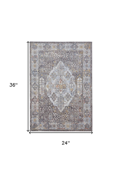 10' X 13' Gray Blue And Gold Floral Stain Resistant Area Rug