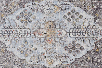 10' X 13' Gray Blue And Gold Floral Stain Resistant Area Rug