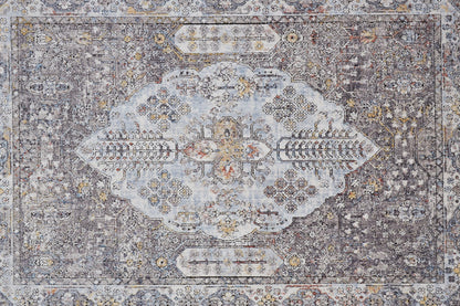 10' X 13' Gray Blue And Gold Floral Stain Resistant Area Rug