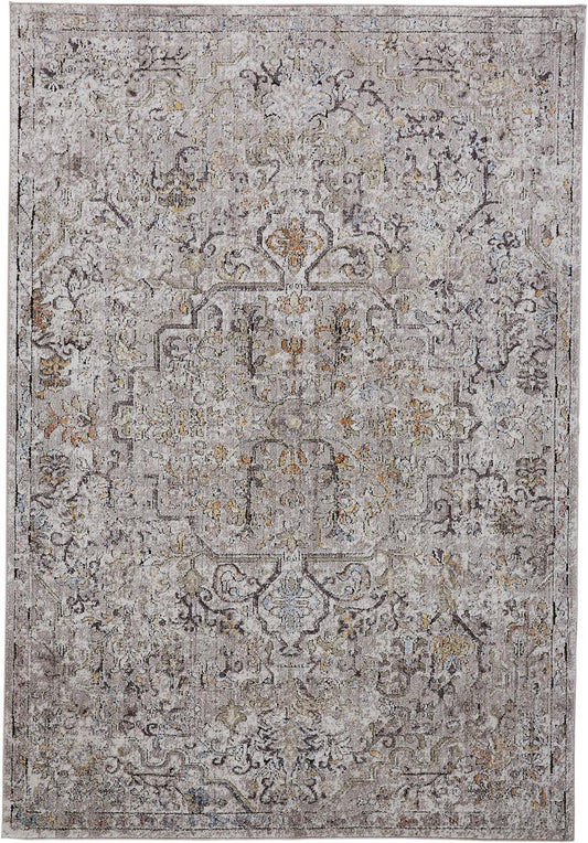 4' X 6' Gray Taupe And Yellow Abstract Stain Resistant Area Rug