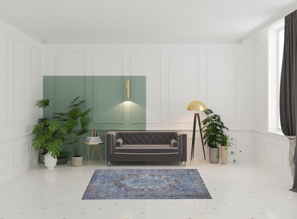 5' X 8' Blue Gray And Gold Floral Stain Resistant Area Rug