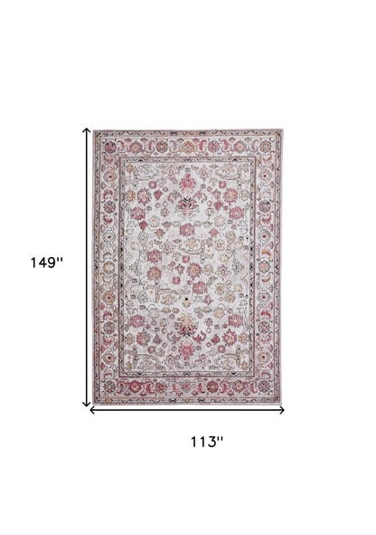4' X 6' Ivory Pink And Gray Floral Stain Resistant Area Rug