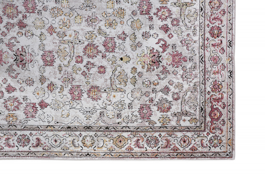 4' X 6' Ivory Pink And Gray Floral Stain Resistant Area Rug