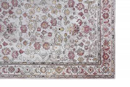 4' X 6' Ivory Pink And Gray Floral Stain Resistant Area Rug