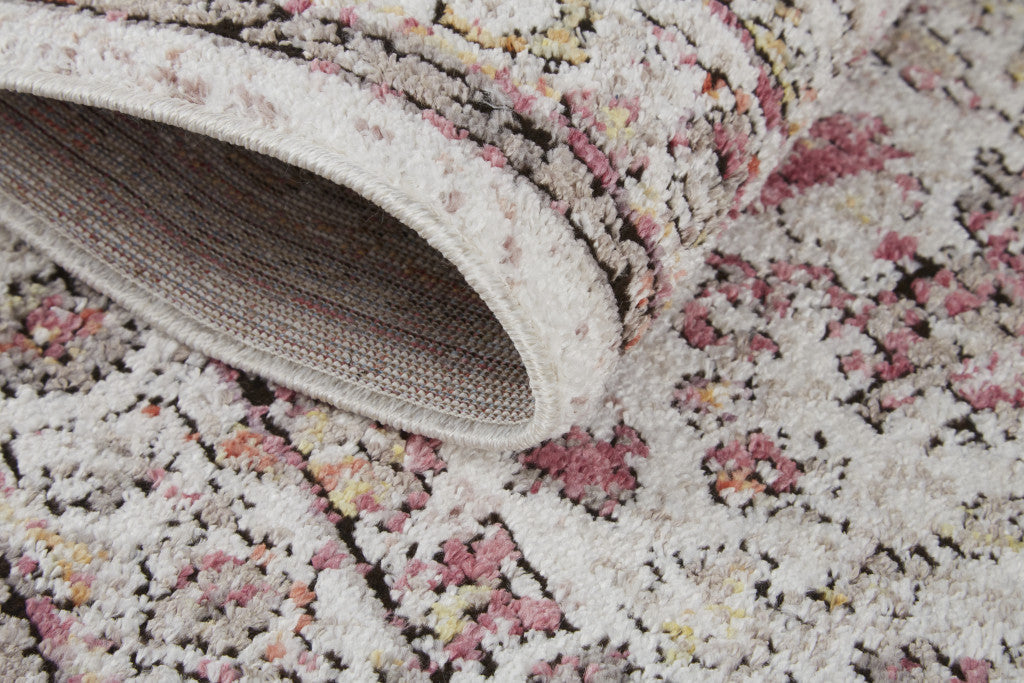 4' X 6' Ivory Pink And Gray Floral Stain Resistant Area Rug