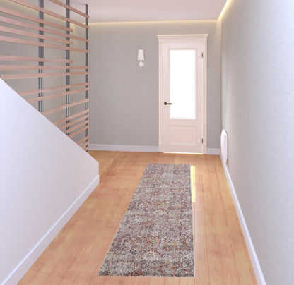 4' X 6' Pink Ivory And Gray Abstract Stain Resistant Area Rug
