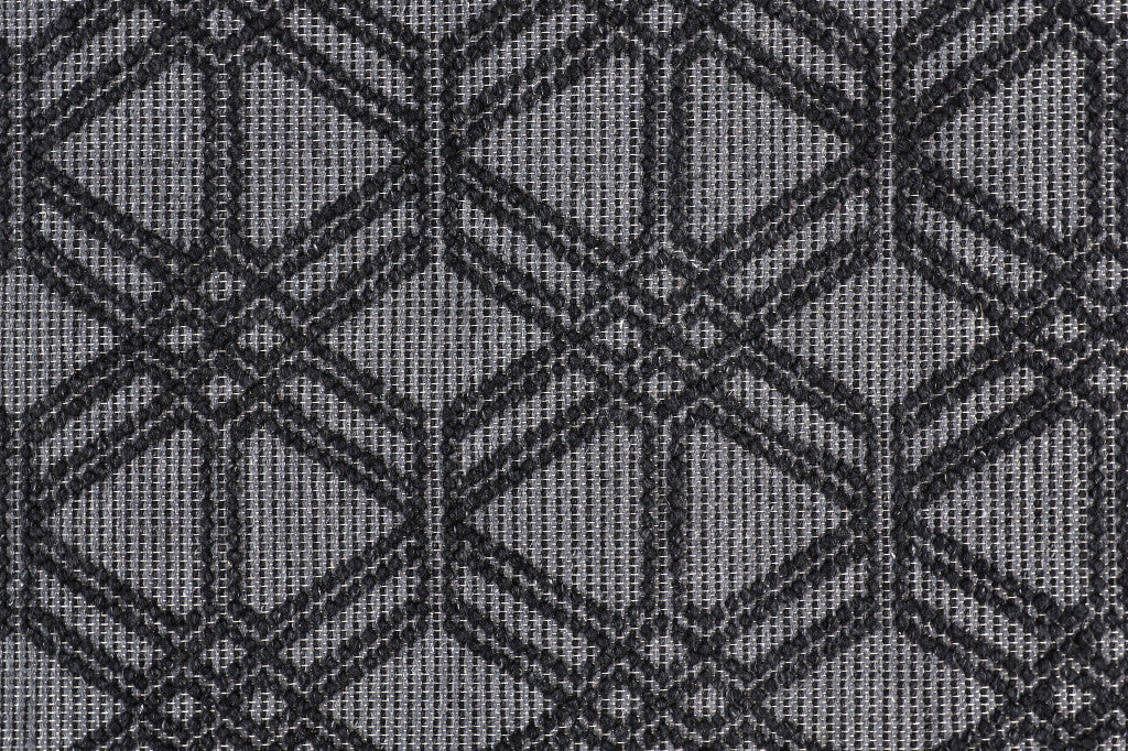 5' X 8' Black And Gray Wool Geometric Hand Woven Area Rug With Fringe