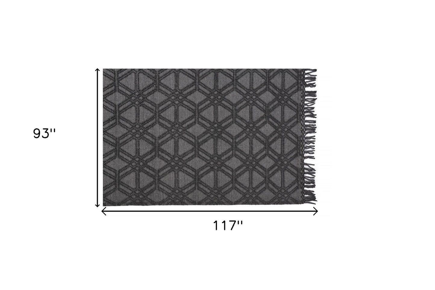5' X 8' Black And Gray Wool Geometric Hand Woven Area Rug With Fringe