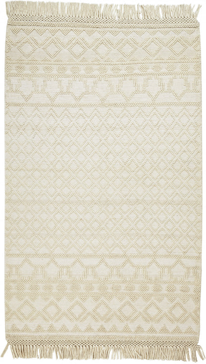 4' X 6' Gray And Ivory Wool Geometric Hand Woven Area Rug With Fringe