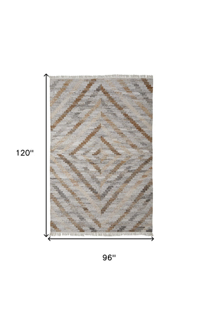 4' X 6' Ivory Gray And Tan Geometric Hand Woven Stain Resistant Area Rug With Fringe