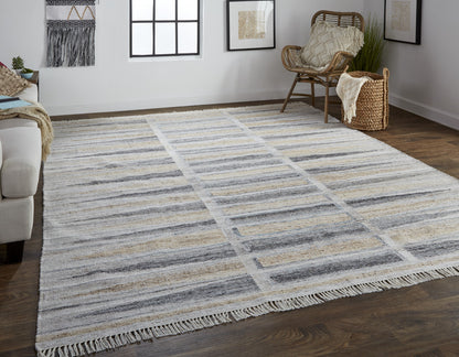 4' X 6' Tan Gray And Taupe Geometric Hand Woven Stain Resistant Area Rug With Fringe