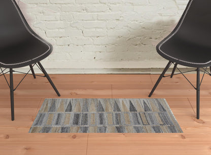 4' X 6' Tan Gray And Taupe Geometric Hand Woven Stain Resistant Area Rug With Fringe