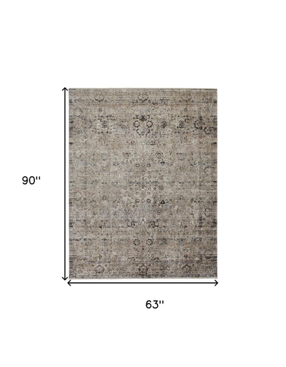 2' X 3' Taupe Ivory And Gray Abstract Distressed Area Rug With Fringe