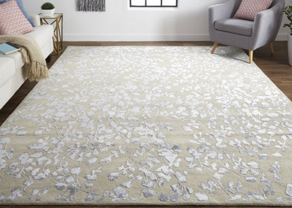 2' X 3' Ivory Tan And Gold Wool Floral Tufted Handmade Area Rug