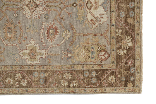 4' X 6' Gray Brown And Gold Wool Floral Hand Knotted Stain Resistant Area Rug With Fringe