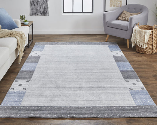 2' X 3' Gray Blue And Black Wool Hand Knotted Stain Resistant Area Rug